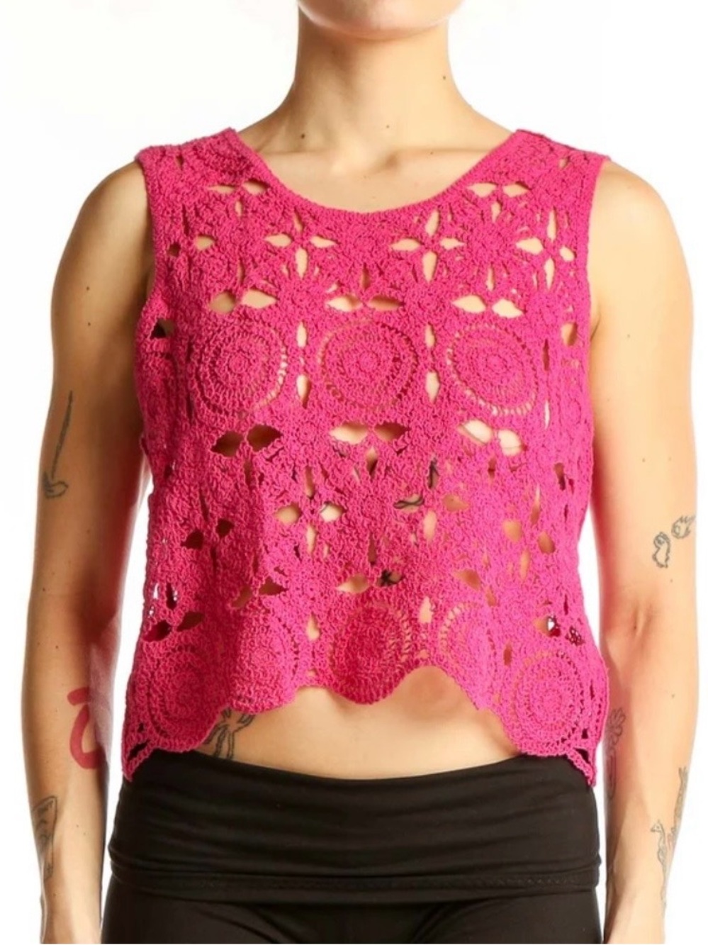NWOT Caroline Constas Crochet Crop Top Magenta Hot Pink XS Fits Small